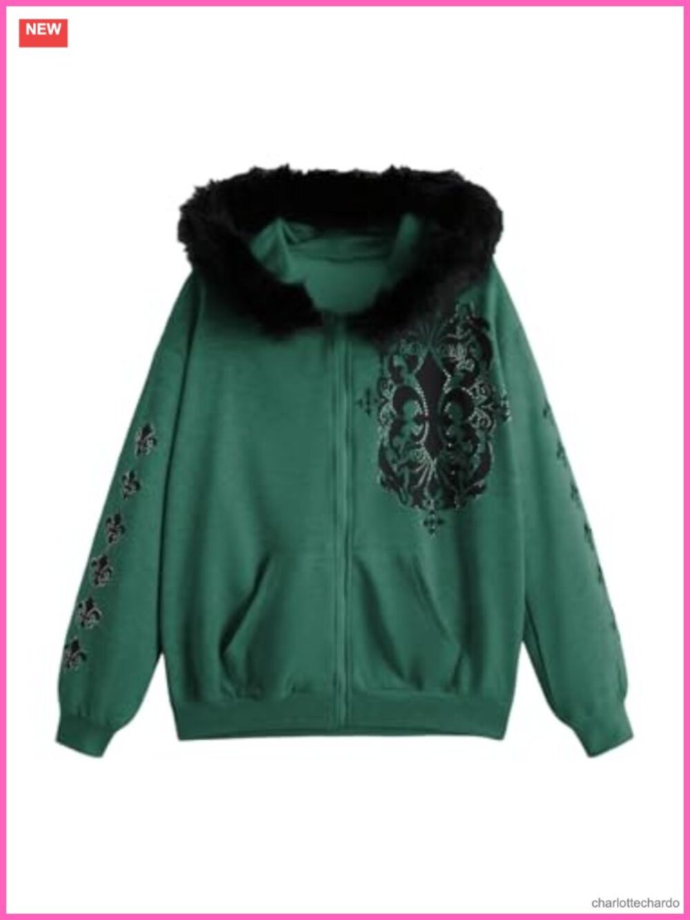 Women's Zip Up Hoodie Graphic Rhinestone Streetwear Y2K Faux Fur Jacket